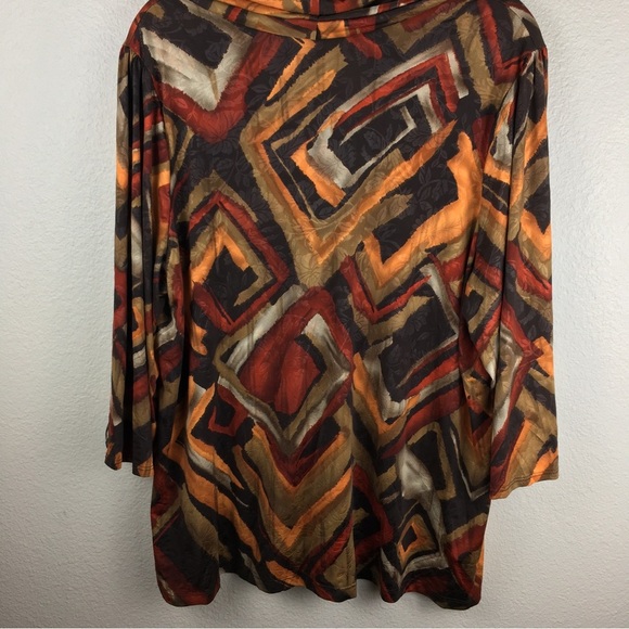 Fall Colors Women's Cowl Neck 3/4 Wide Sleeve Slinky Tunic Size 2X - Picture 7 of 14